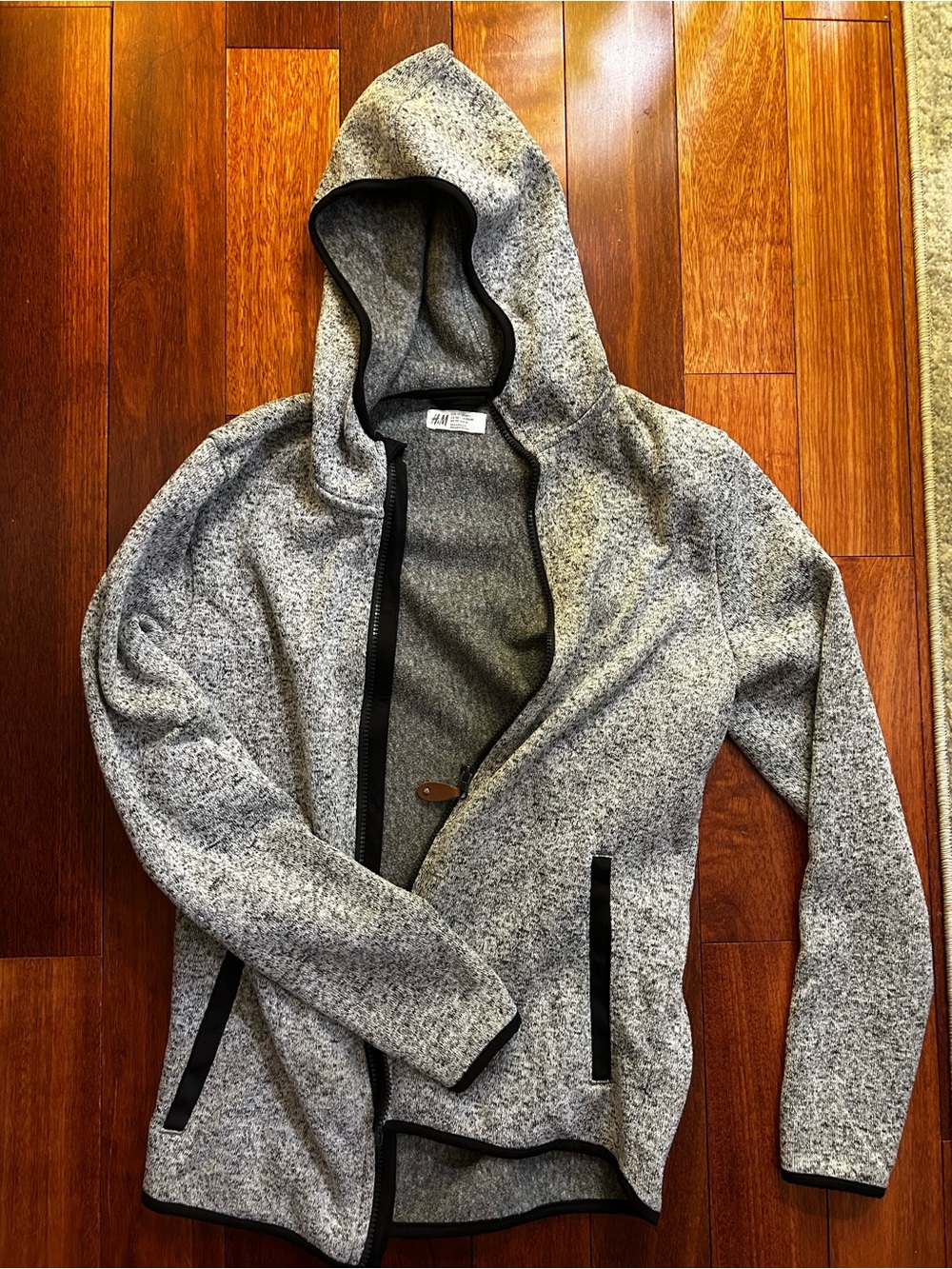 H&M Heather Gray Hooded Zip Jacket with Black Trim